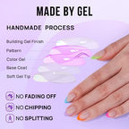 BTArtbox Press On Nails Short - Soft Gel French Tip Press On Nails, Colorful Almond Glue On Nails with Nail Glue, Reusable Stick On Nails in 16 Sizes, Neon Rainbow French