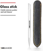 GERMANIKURE Clear Glass Cuticle Stick in Leather Sleeve - Ethically Made in Czech Republic - Cuticle Pusher & Remover, Callous & Dry Skin Fingertip File, Nail Shaper