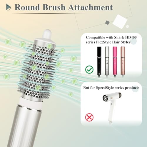 Round Brush Attachment for Shark FlexStyle Blow Dryers Attachments, Normal Oval Round Volumizing Brush Styling for Straight, Wavy, Curly, and Coily Hair, Sliver