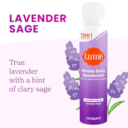 Lume Invisible Spray Deodorant For Women - Whole Body Deodorant Spray - 72 Hr Odor Control - Ozone Friendly, Natural Propellant - Aluminum & Baking Soda Free, Skin Loving - 2 pack (Lavender Sage)