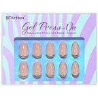BTArtbox Press On Nails Almond - Short Nails Press Ons with Gold Foil Design, Glue On Nails for Women Gift, Supremely Fit Glossy Stick On Nails in 16 Sizes - 30 Nail Kit, Gold End