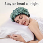 ZIMASILK 100% Mulberry Silk Bonnet for Women Hair Care, Double Layered, Silk Hair Wrap for Sleeping with Elastic Stay On Head (1Pc, Greyish Green+Ivory)