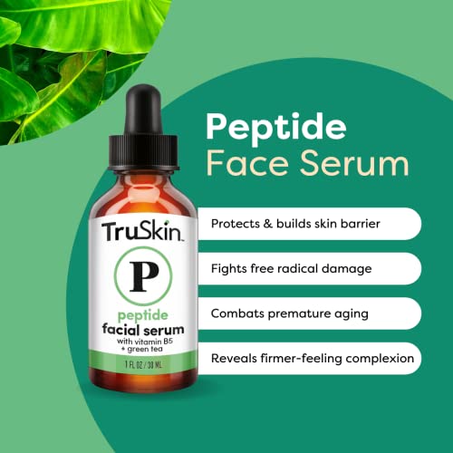 TruSkin Peptide Serum For Face – with Collagen Boosting Peptides, Amino Acids, Green Tea, Aloe and Vitamins B5 & E – Skin Barrier Support, Stronger and Firmer-Looking Skin, 1 fl oz
