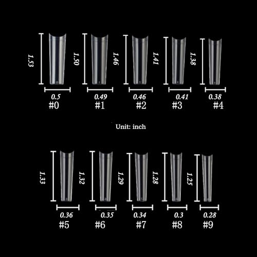 XL Tapered Square Nail Tips No C Curve,500Pcs Clear Medium Half Cover Long Coffin Shaped for Professional Manicure Salon and Home DIY