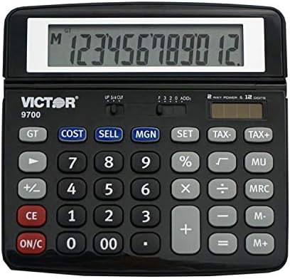 Victor 9700 12-Digit Standard Function Business Calculator, Battery and Solar Hybrid Powered Tilt LCD Display, Great for Home and Office Use, Black