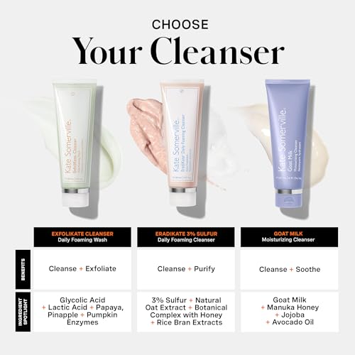 Kate Somerville ExfoliKate Cleanser – Daily Exfoliating Foaming Face Wash, Clinically Formulated Glycolic Acid and Lactic Acid Gentle Facial Scrub, 8 Fl Oz