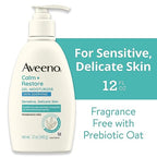 Aveeno Calm + Restore Body Moisturizer Gel for Sensitive Skin, Lightweight Moisturizer to Help Heal Dry Skin with Aloe Vera, Prebiotic Oat and Pro-Vitamin B5, Fragrance Free, 12 OZ