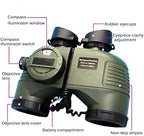 Hooway 7x50 HD Waterproof Military Marine Binoculars w/Internal Rangefinder & Compass for,Bird Watching,Boating and More(Army Green) …