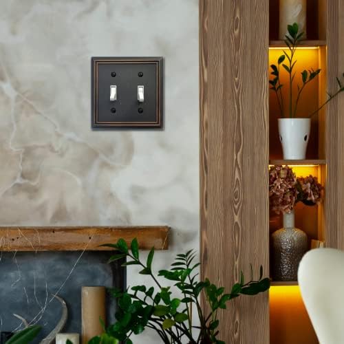 Double Toggle Light Switch Cover Adler Metal Wall Plate, 2-Pack Aged Bronze 2 Gang, Light Switch Cover Decorative Wallplate, Durable