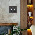 Double Toggle Light Switch Cover Adler Metal Wall Plate, 2-Pack Aged Bronze 2 Gang, Light Switch Cover Decorative Wallplate, Durable