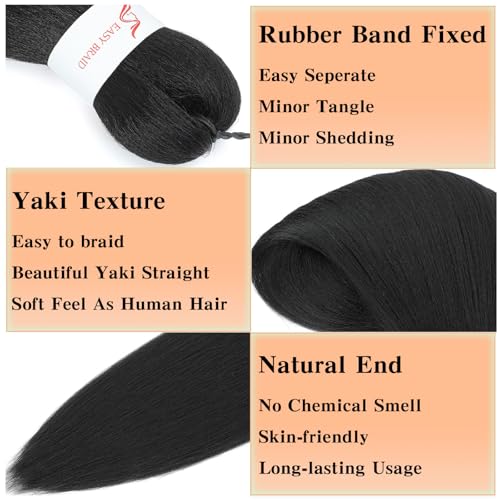 Braiding Hair Pre Stretched, 26 Inch 8 Pack Black Prestretched Braiding Hair For Women Braid Hair, Long Professional Synthetic Hair For Knotless Boho Crochet Braids,Yaki Straight Texture(26in,1b,8pc）