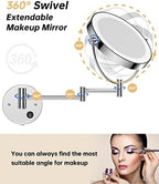 Gospire 8.5" Wall Mounted Lighted Magnifying Mirror, 1X/10X Double-Sided Magnification Round LED Cosmetic Vanity Bathroom Mirror Extendable Arm 360° Swivel for Shaving Makeup