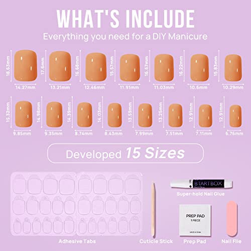 BTArtbox Press On Nails Short - Soft Gel Square Fake Nail with Nail Glue, Semi-Transparent Stick On Nails in 15 Sizes, Pumpkin Pie