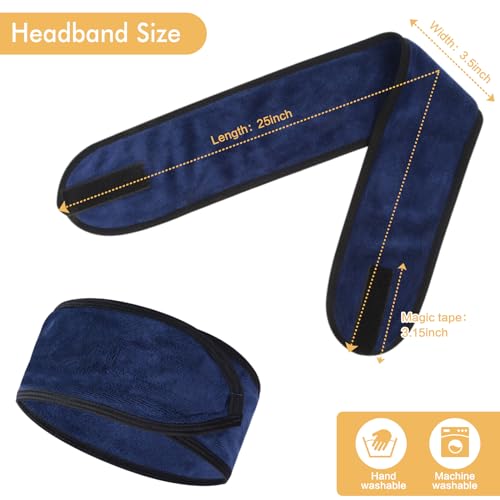 SINLAND Spa Headband for Women 6 Counts Ultra Soft Adjustable Makeup Hair Band with Magic Tape, Stretch Head Wrap for Bath, Shower, Facial Mask, Yoga