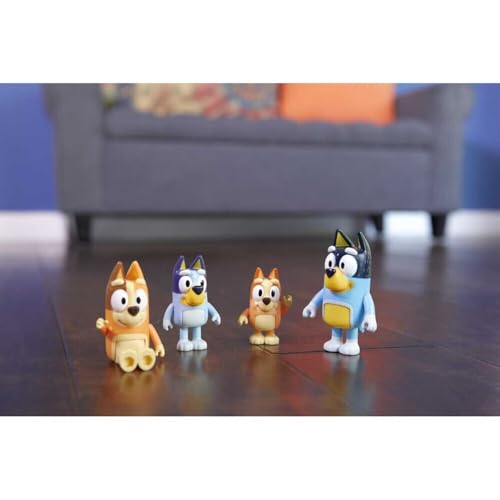 Bluey Family Figure 4-Pack – Includes, Bingo, Mum (Chilli) & Dad (Bandit), Poseable Collectible Toys for Kids, Durable Cake Toppers, for Toddlers & Fans, Ages 3+