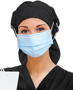 Large Satin Lined Scrub Cap for Women Long Hair Nurse Head Cap Surgical Bonnet 4 Buttons