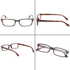 Kerecsen READING GLASSES 4 Pack Spring Hinge Comfort Readers Plastic Includes Sun Readers (2 Black 2 Tortoise, 6.00)