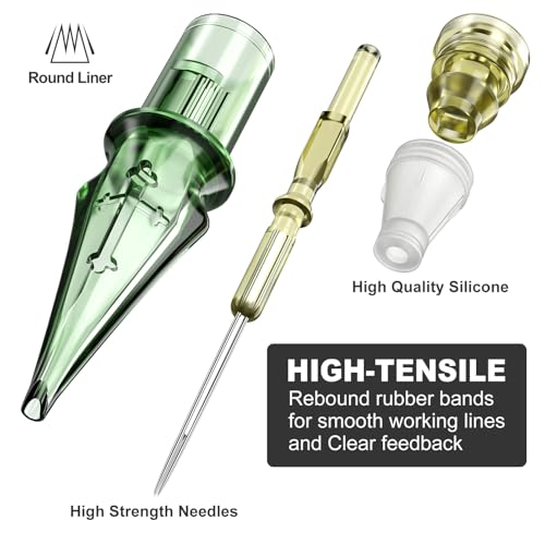 Tattoo Needles,Solong Pro 20Pcs Disposable Tattoo Cartridge Needles 1203 Round Liner X-Taper Needle Cartridges(1203RL) EN01S-20-1203RL-X