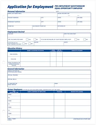 Adams Applications for Employment, 8.5 x 11 Inch, 3-Hole Punched, 50-Sheets/Pack, 2-Pack, White (9661)