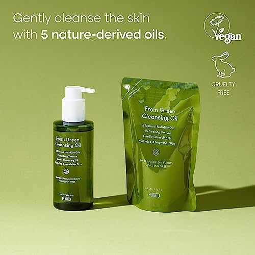 PURITO From Green Cleansing Oil Set (=Original + Refill), 13.52 fl.oz / 400ml, Gentle Cleansing Oil for Face, Cruelty-free & Vegan, Korean Skin Care