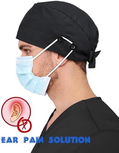 2 Pcs Satin Lined Scrub Cap Nurse Hats for Women Men 4 Buttons