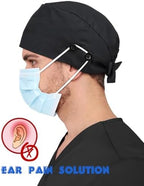 2 Pcs Satin Lined Scrub Cap Nurse Hats for Women Men 4 Buttons