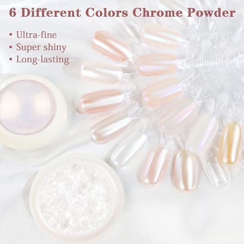 Pearl Chrome Nail Powder -【0.8g Super Pearl Effect】 Chrome Powder for Nails Iridescent Aurora Mermaid White Pearl Chrome Nail Powder for Nails Art DIY