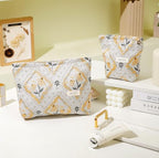 2 Pcs Makeup Bags, Large Cosmetic Bag Travel Toiletry Bag Organizer for Women, Embroidery Craft, Floral Makeup Bag Small Cosmetic Pouch Purse with Zipper Gifts for Girls Teen