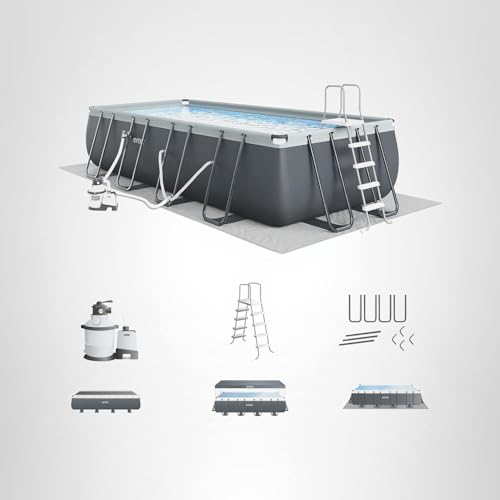 INTEX Ultra XTR 18 ft x 9 ft 52 in Above Ground Pool Set, Rectangular Swimming Pool with Steel Frame, 1500 GPH Sand Filter Pump, Ladder, Cover, & Ground Cloth