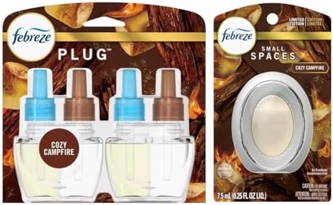 Febreze Odor-Fighting Fade Defy Plug Air Freshener - Cozy Campfire - 1.74 fl oz/2pk + Small Spaces Cozy Campfire (1 Count)