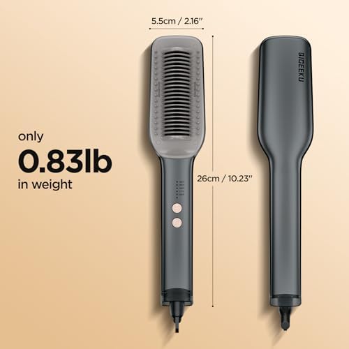 Hair Straightener Brush, Negative Ion Flat Iron & Straightening Comb 2 in 1 with Convenient Comb, Fast Heating, Anti-Scalding, 30s Fast Heating, 5 Temp Settings 284℉ - 392℉ (Gunmetal Gray)