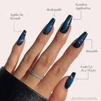 Beetlejuice Beetlejuice™ x Glamnetic Press On Nails - Ghost House™| Opaque Black & Navy Graphic Long Coffin False Nails, Reusable Stick On Fake Nails with Glue | Salon Quality | 15 Sizes - 30 Nail Kit
