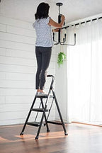 Rubbermaid 3-Step Steel Ladder, Folding Step Stool with Hand Grip and Non-Slip Feet, Black, Tested to ANSI US Safety Standards, No Assembly Required