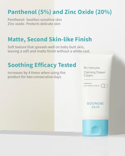 Pri-mmune Calming Diaper Cream - Korean Baby Diaper Cream with Zinc Oxide and Panthenol - Treats, Soothes - Soft Matte Skin, Allergen-Free, 2.7oz.