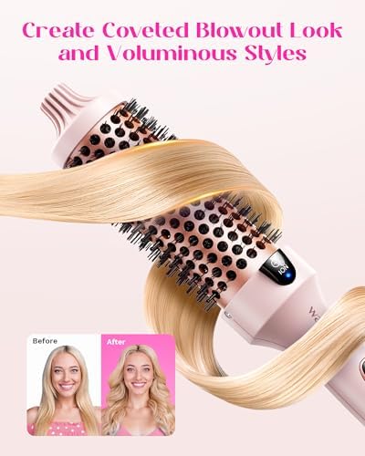 Wavytalk Thermal Brush, Blowout Boost 1.5 inch Heated Round Brush for Blowout Look, Dual Voltage, Pink, Sakura, Tourmaline Ceramic, Negative Ion Technology, 5 Temperature Settings, Less Damage