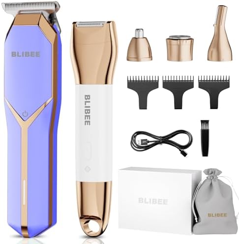 Hair Clippers & Bikini Trimmer for Women - Waterproof Electric Clippers and 4 in 1 Bikini Trimmer Set, Deluxe Hair Trimmer, Wet/Dry Body Shaver for Nose Eyebrows Beard Pubic Hair, Blue
