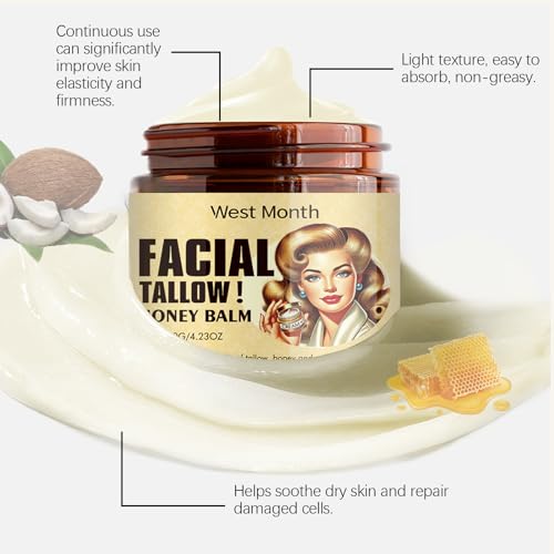 Beef Tallow for Skin Grass Fed Tallow and Honey Balm, Tallow Face Moisturizer for Face & Body, Unscented, Multi-Purpose Balm, 4.23 OZ (1)