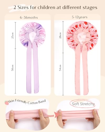 YANIBEST 2 PCS Toddler Bonnet Silk Satin Bonnet for Kids Sleeping Cap Curly Natural Hair Kids Bonnets for Girls Boys
