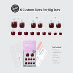 BTArtbox Press On Toenails - Real Square Opaque Red Toe Nail Press Ons with Glue for Women, Glitter Fake Toe Nail Tips in 15 Sizes - 30 Toenails Kit, Crimson Chaos