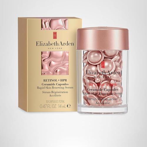 Elizabeth Arden Retinol + HPR Ceramide Rapid Skin Renewing Anti-Aging Face Serum Capsules, Fine Lines & Wrinkles Treatment with Peptides, Vitamin E, & Niacinamide, 30 Count