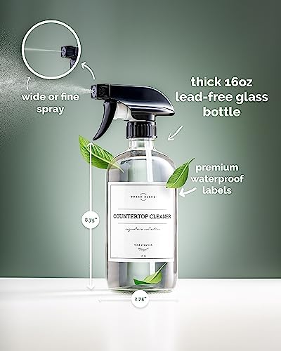 Vine Creations Glass Spray Bottles, 2 Pack Glass Spray Bottles for Cleaning Solutions, Plant Misters for Inside, Clear Glass Spray Bottle for hair, 16 oz Mister Spray Bottle with Waterproof Labels