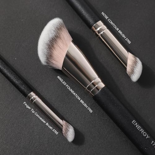 ENERGY Angled Makeup Brushes Set Vegan Powder Foundation Bronzer Nose Contour Concealer Makeup Brush for Liquid Cream Setting Powders Blending with Travel Bag
