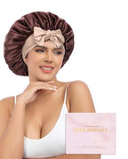 AWAYTR Silk Bonnet for Sleeping Women 100% Mulberry Silk Bonnet with Band 2 Layer Reversible Hair Bonnet Sleeping Hair Wrap (Silk, Dark Brown/Light Champagne)