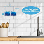 Art3d 102-Piece Peel and Stick Wall Tile for Kitchen Backsplash, Bathroom, Fireplace, 3in. × 6in. Stick on Subway Tile, Glossy White