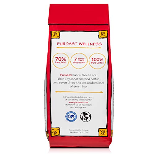 Puroast Low Acid Coffee Whole Bean | Bourbon Pecan Torte Whole Bean | Medium Roast | High Antioxidants & High pH |No Bitter Aftertaste | Reduced Heartburn & GERD | Suitable for Cold Brew - 12 oz