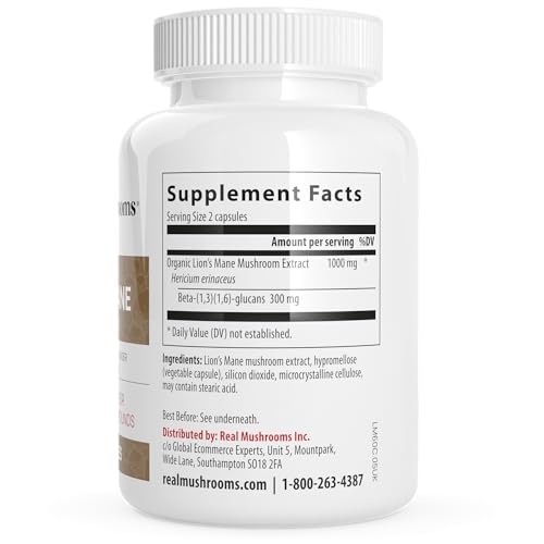 Lions Mane Mushroom Cognition (120 Capsules) Lions Mane Mushroom Powder Extract Capsules | Brain Supplement, Brain Vitamins, Focus Supplement