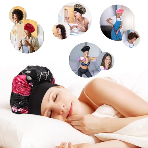 KEPUWAY 10 Pcs Bonnet, Superior Satin Bonnet with Elastic Wide Band, Silk Hair Bonnet for Sleeping Women Men curly Dreadlock Braid Hair