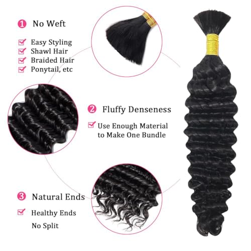 Human Hair Braiding Hair 50g 24 Inch Deep Wave Bulk No Weft Bundle 100% Brazilian Virgin Curly Human Hair Extensions for Boho Braids Wet and Wavy Human Braiding Hair