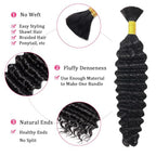 Human Hair Braiding Hair 50g 24 Inch Deep Wave Bulk No Weft Bundle 100% Brazilian Virgin Curly Human Hair Extensions for Boho Braids Wet and Wavy Human Braiding Hair