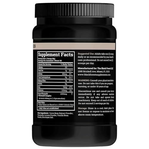 Black Forest High Flavanol Cocoa Powder (1200mg Flavanols & Flavonoids Supplements)10X More Flavanols (Epicatechin) Than Cocoa & 600mg of Epicatechin Supplement for Heart Health, Nitric Oxide & Energy
